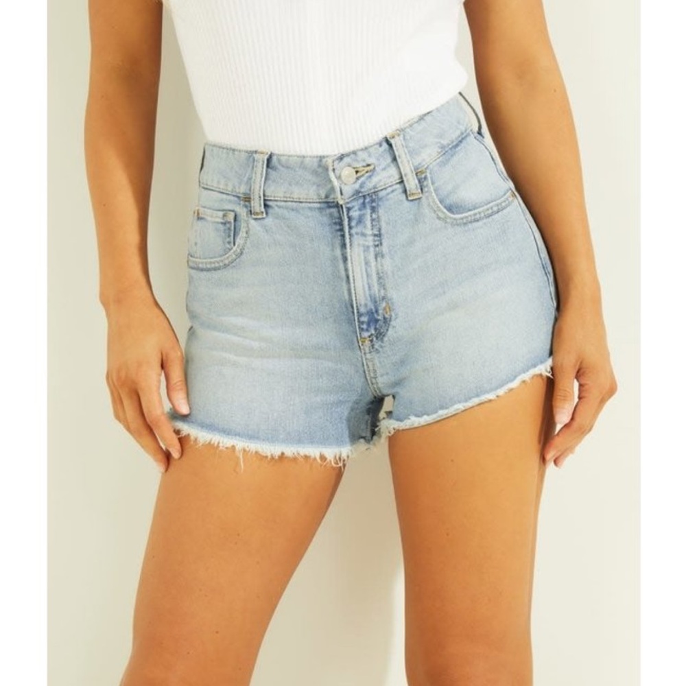 Guess Blue Jean Shorts with Frayed Hem - Size 27